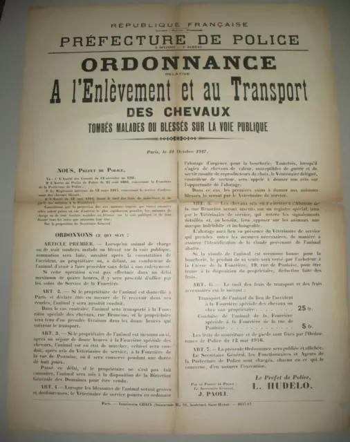2 AFFICHES  CHEVAUX MORTS 1917 et 4 CONSTATATION EVALUATION DOMMAGES GUERRE 1918