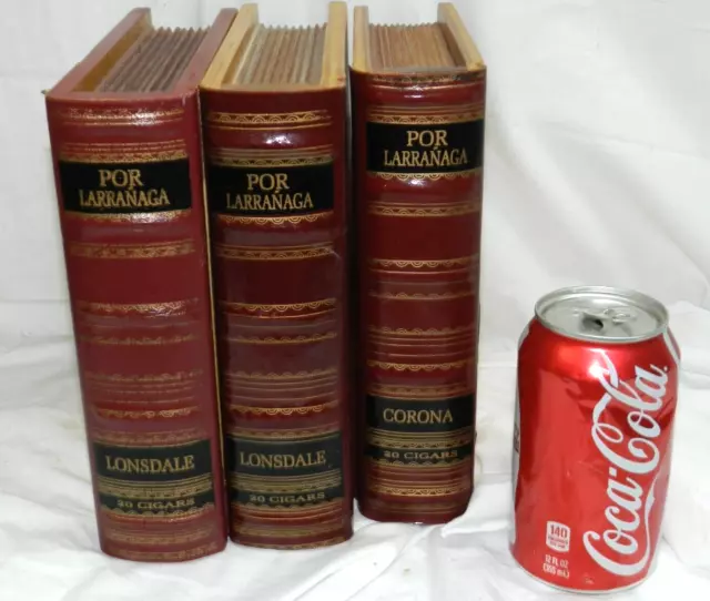 3 Por Larranaga Solid Wood Vintage Empty Hinged Handsome BOOK SHELF Cigar Boxes