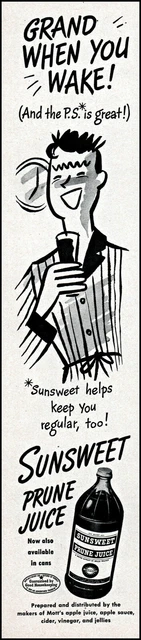 1947 Peter Arno art Sunsweet Prune Juice man pajamas vintage print ad adL25