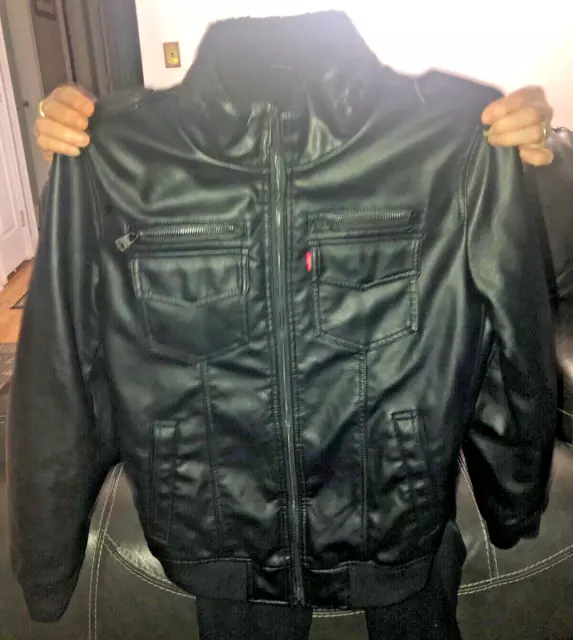 Levi's Faux Leather Sherpa Aviator Bomber Military Jacket Black Men's XS