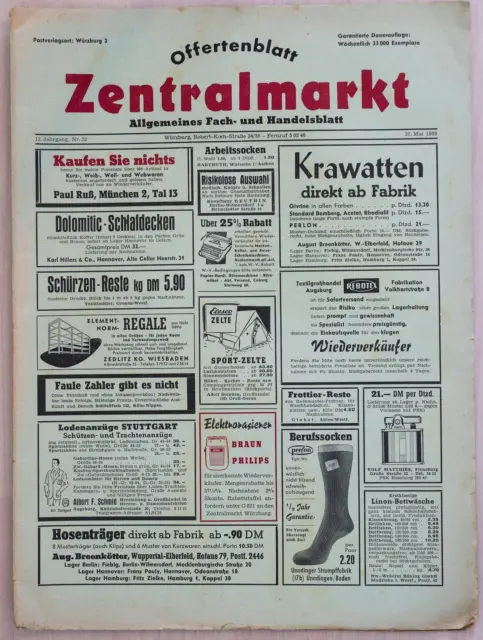Offertenblatt Zentralmarkt Fach- und Handelsblatt 31. Mai 1958