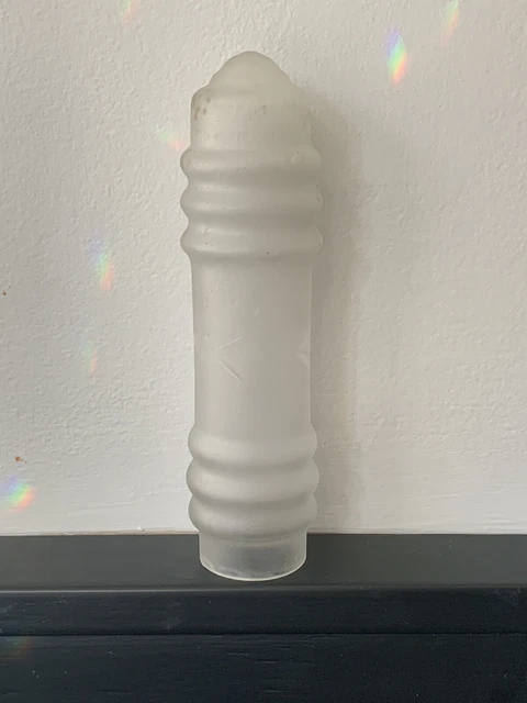 VTG Frosted Glass Lamp Light Shade TUBULAR BULB COVER Etched leaves 7 3/4"