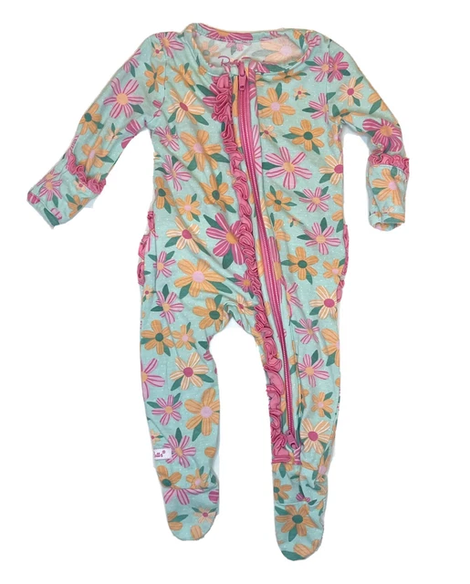RuffleButts Baby Girl Ruffle Footed Pajama Sleeper Floral Zip Pink Floral 0-3M