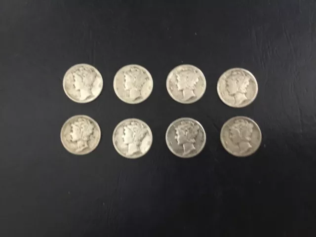 United States - Silver Mercury Dimes x 8  (0.9 Silver)