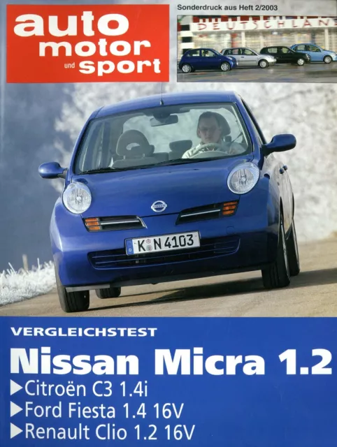 Nissan Micra 1.2 Test im Sonderdruck Auto Motor Sport 2003 2/03 C3 Fiesta Clio