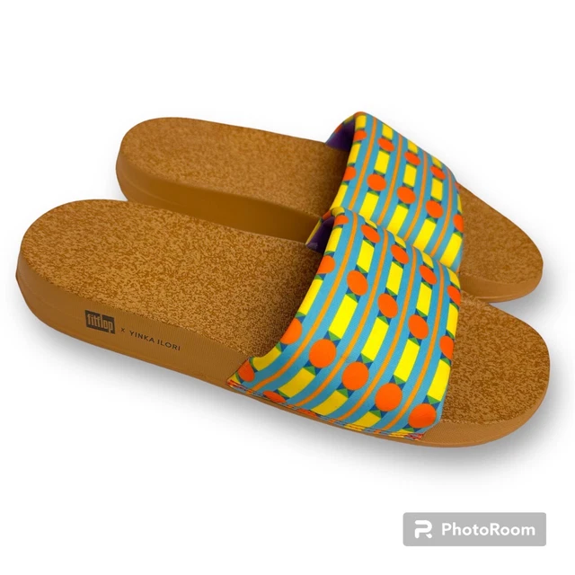 Fitflop x Yinka Ilori Striped Slides Sandals  Woman’s Size 8.5 Fitness Shoes