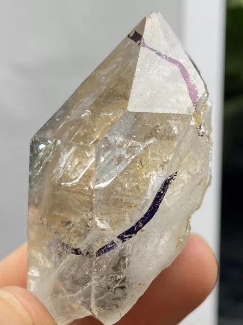 Rare Herkimer diamond crystal gem tip/wrap yellow mud +Moving Water Droplets