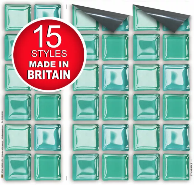 4"x4" Aqua 'Glass' | Self Adhesive Wall Tile Stickers For Kitchens & Bathrooms