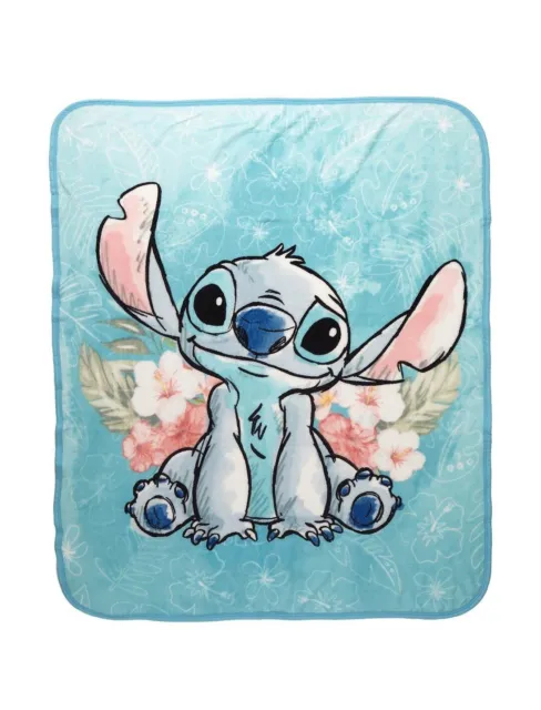 Disney Lilo & Stitch Throw Blanket 48x60 Tropical Floral Soft Fleece