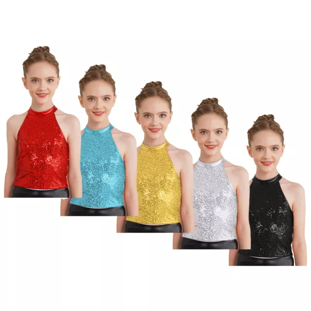 Kids Girls Shirt Dance Crop Top Breathable Tank Tops Buckle Costume Gymnastics