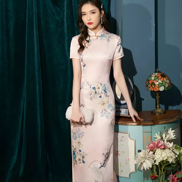 Femme Fleur Qipao Chinois Rétro Qipao Robe Slim Élégant Fête Bal Été