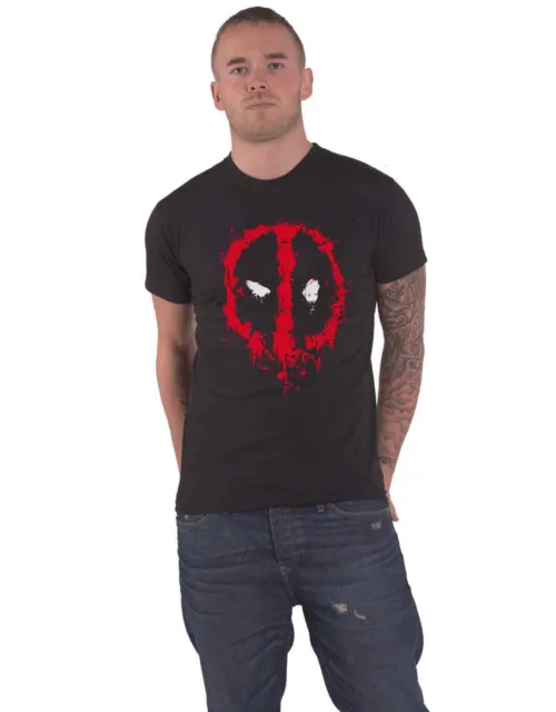 Deadpool T Shirt Splat Face Logo Official Unisex Black XXL Black