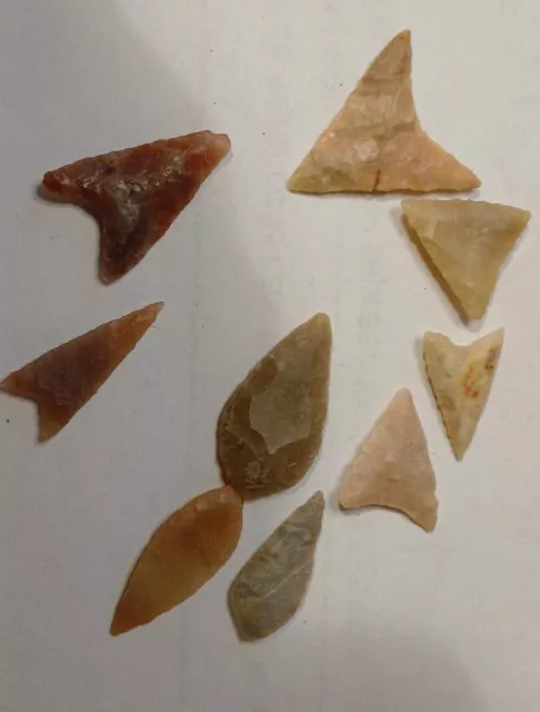 9 Neolithic Flint Carved Arrowheads Stone Age Britain War Relic 3000 B.c.