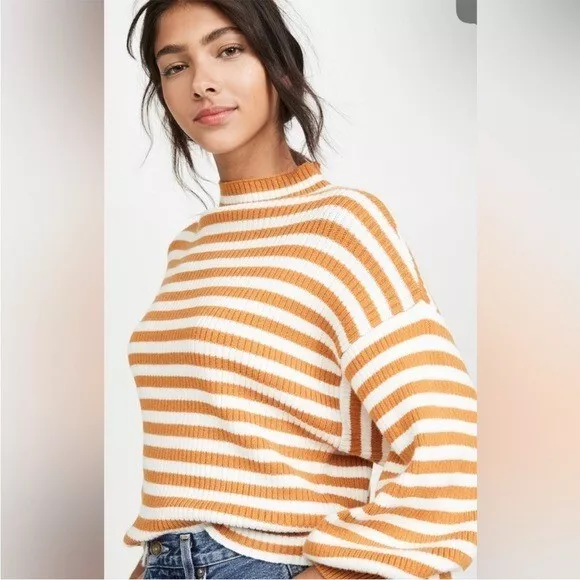 LINE & DOT Ribbed High Nexk Sweater in Striped Yellow Size S 3