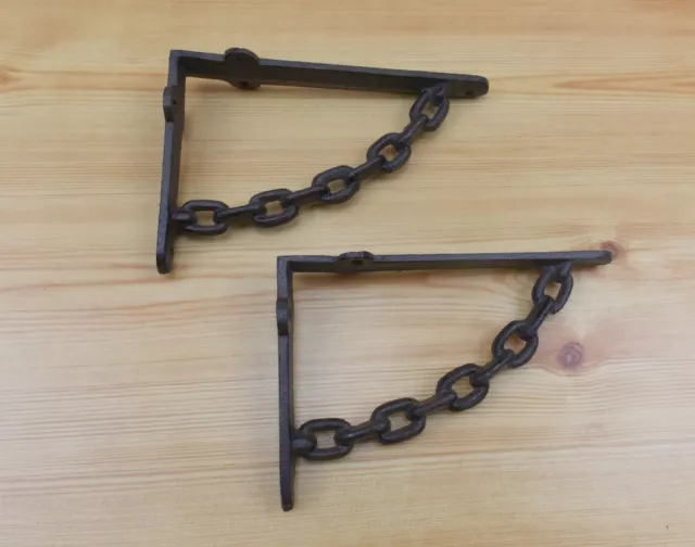 Set of 2 Vintage Look 7 5/8" x 5" Cast Iron Chain Design Shelf Bracket