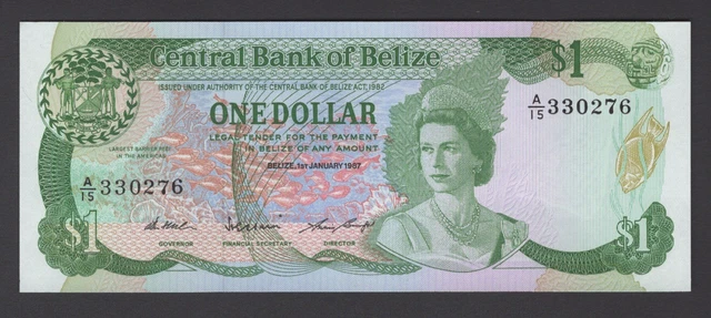BELIZE $1 P46c 1st January 1987 Central Prefix Bank A/15 QEII Uncirculated