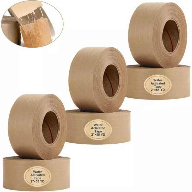 Water Activated Tape Brown Reinforced Kraft Paper Carton Sealing Gummed Tape