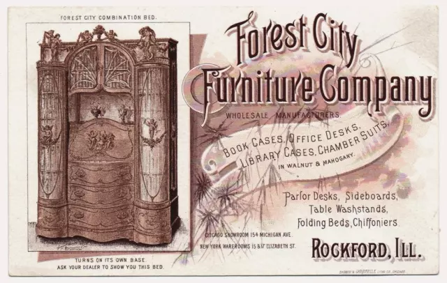 Forest City Furniture Co trade card  Graphic sepia litho by Shober & Carqueville