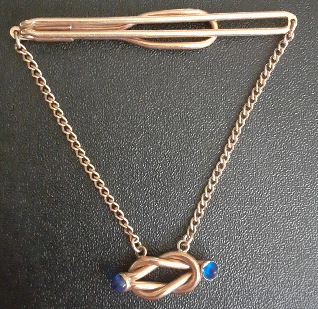 Vintage Swank Tie Clip Gold Tone w/ Blue Cabochon Stones Nice!