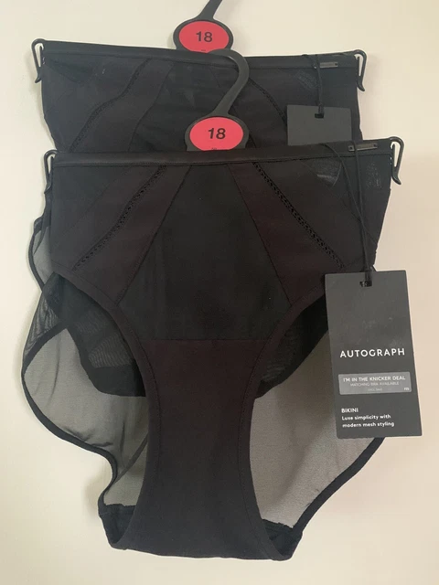 New 2 Pairs Marks & Spencer  Autograph Bikini Knickers Size 18 Black