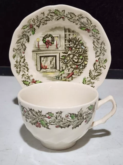1- Vintage Johnson Brothers Merry Christmas Cup with Saucer Set MULTIPLE AVAIL.