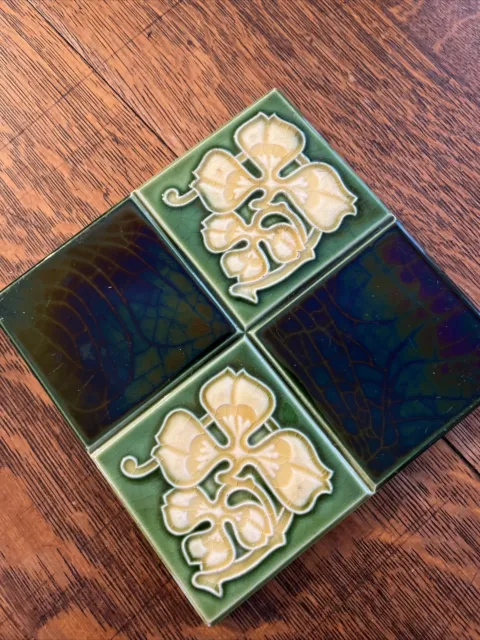 Porteous 6"x6" Majolica Art Tile, Art Nouveau, Arts & Crafts/iridescent/Green ￼