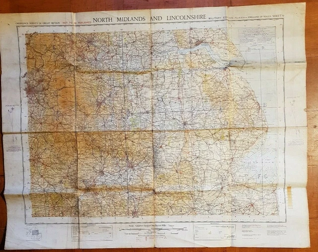 Ised Map CLOTH/PAPER MAP NORTH Midlands Lincolnshire England - Military Edition ...