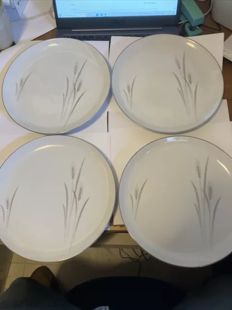 Set of 4 Vintage Platinum Wheat Fine China Japan 10 1/4 in. Dinner Plates