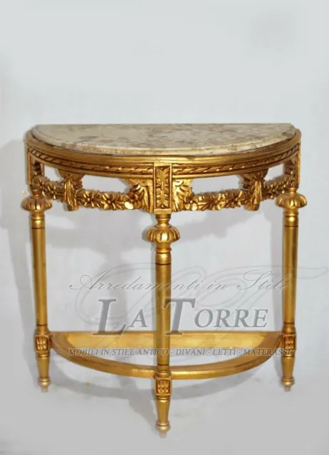Consolle entratina mezzaluna legno foglia oro con marmo Luigi XV barocco Ar1314 2