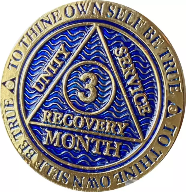 3 MONTH AA Medallion Dusty Blue Color Gold Plated 90 Day Chip $27.54 ...