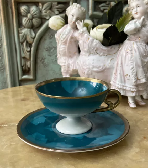Service à café, porcelaine Limoges Goumont Labesse, bleu de four