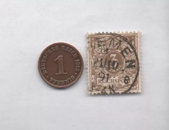 Kaiserreich  1 Pf. 1912 J und 1 Briefmarke DR Michel 45 geprüft ,,  M 33