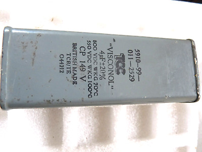 4µF 4UF 4MFD ± 20% 800VDC TCC F visconol olio Condensatore a carta BLOCCO USATO 