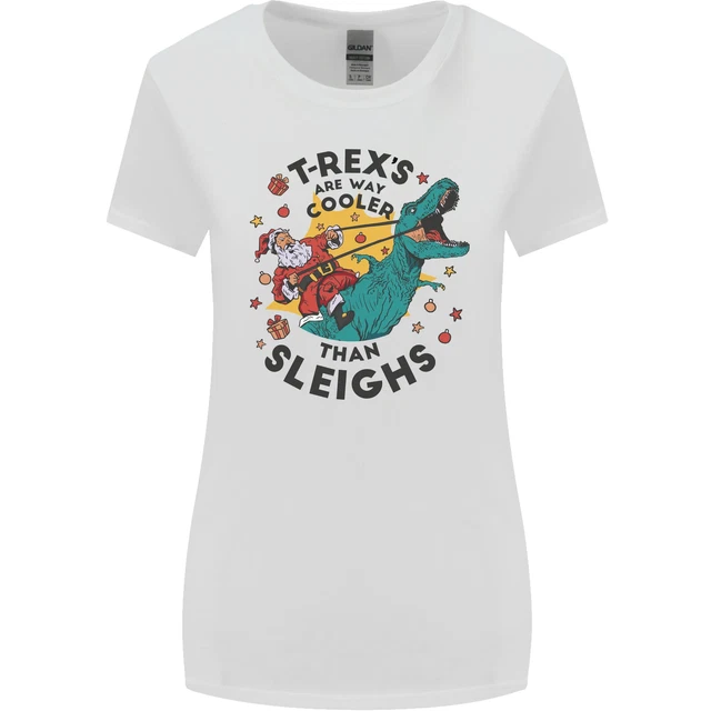 T-Rex Cooler than Sleighs T-shirt da donna divertente Natale taglio più largo