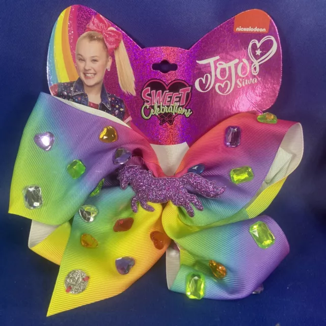 NEW Nickelodeon JoJo Siwa Large Rainbow Hair Bow with Unicorn Horn & Hearts