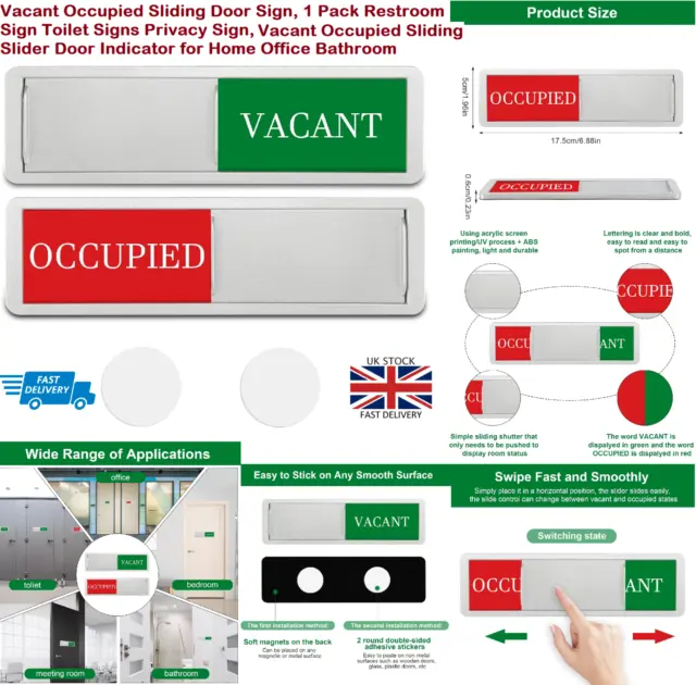 SLIDING VACANT OCCUPIED DOOR SIGN PLAQUE SEAT HOTEL ROOM TOILET Privacy Sign UK