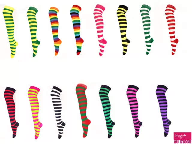 Over The Knee High Socks or Stocking Striped Ladies Girls Women Cheerleader 1059