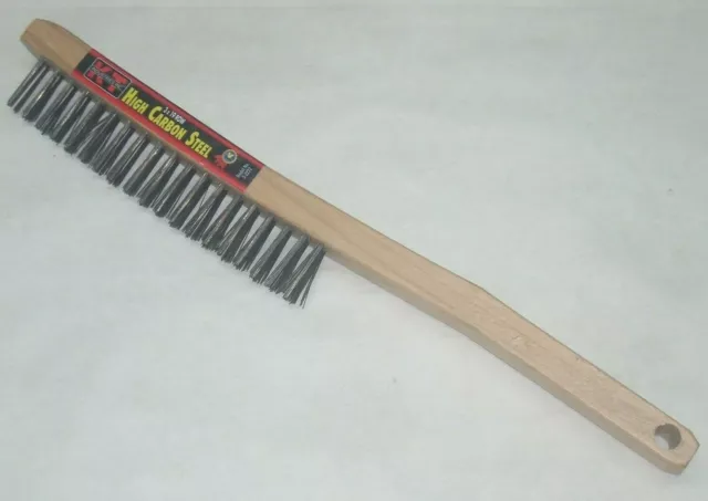 KT Industries 5-2222 High Carbon Steel Wire Brush w S Shaped Wood Handle 3 x 19