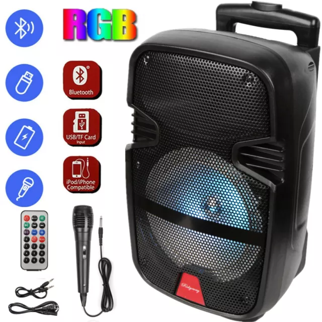 8" Portable FM Bluetooth Speaker Sound System DJ Party PA Tailgate 4400W AUX Mic