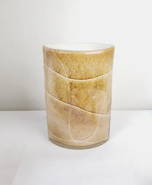 Vintage Italian Hand Blown Glass Vase Beige Stone Marbled Ellipse 10.5"