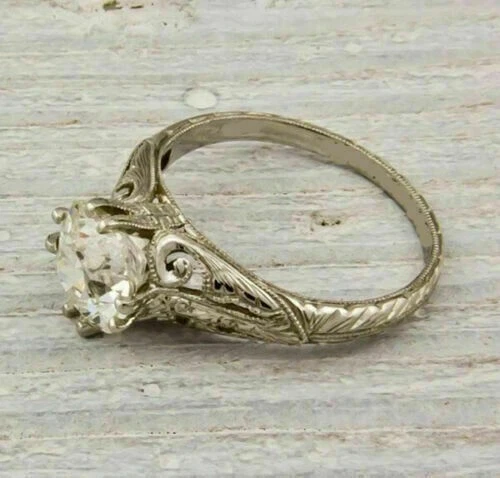 3.66 Carat Old European Round Cut Lab-Created Diamond Filigree Old Vintage Rings
