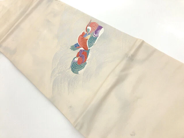 6183430: Japanese Kimono / Vintage Nagoya Obi / Woven Wave & Mandarin Ducks
