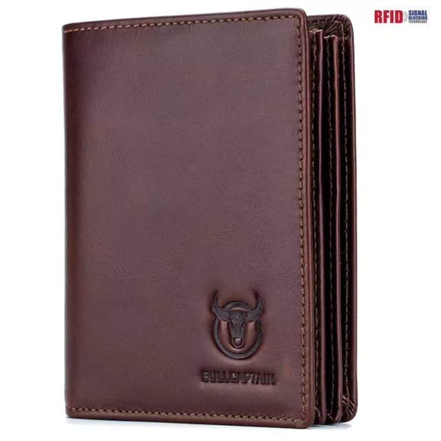 BULLCAPTAIN Mens Wallet Genuine Leather RFID Bifold Large Capacity Card Holder