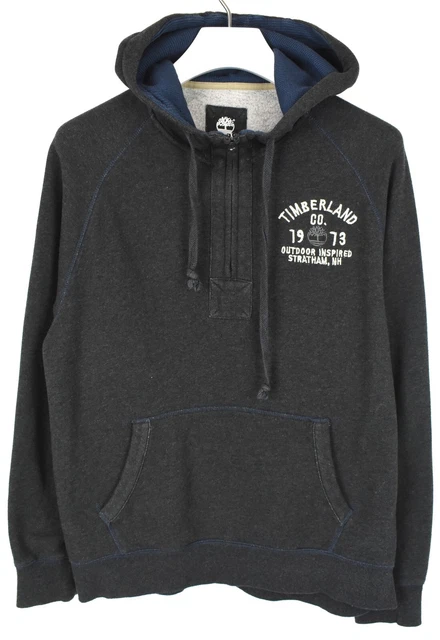 Timberland Felpa con Cappuccio Uomo Grande Pullover Mezza Zip Canguro Tasca Grey