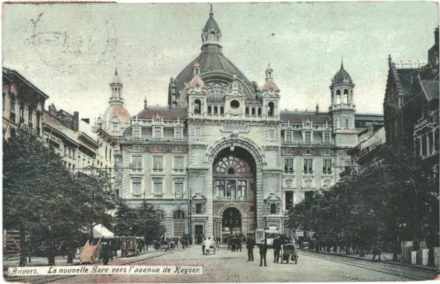 CPA Carte Postale Belgique Anvers La nouvelle gare vers l'avenue de Keyser 1906