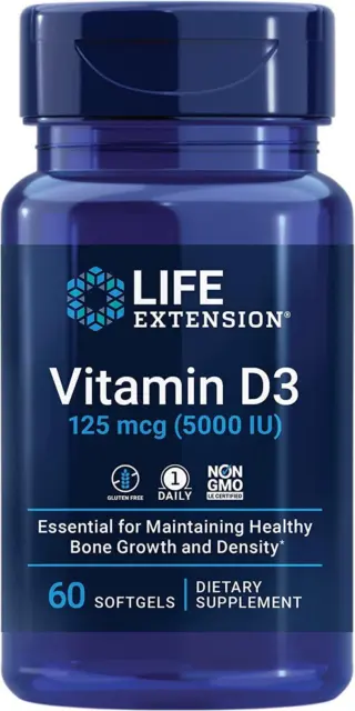 Life Extension Vitamine D3 125mcg (5,000IU) 60 Gélule OS Santé Immune Système
