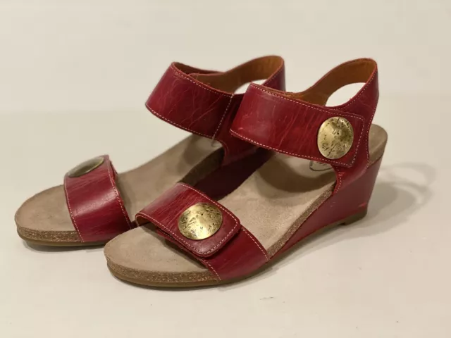 Taos Women Sandal Carousel 2 Size 38 Red Leather Wedge Heel Shoes
