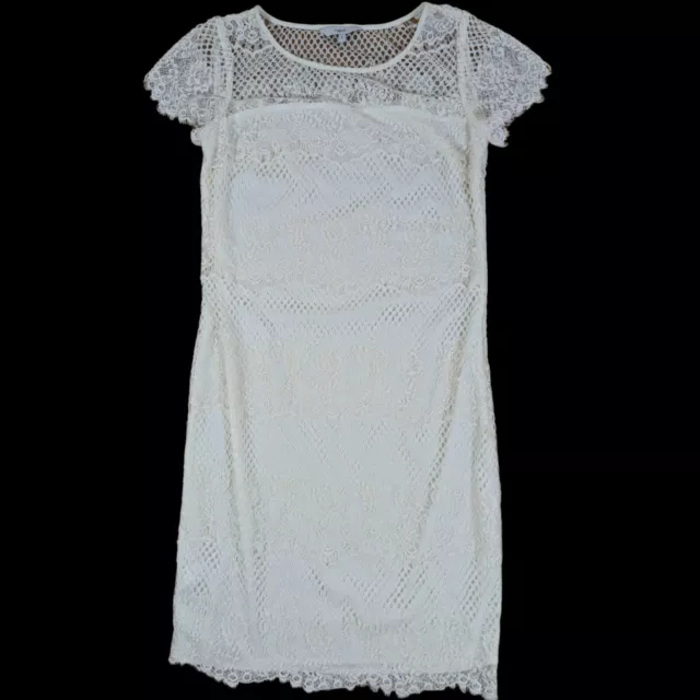 NEXT Size 8 Womens White Cream Dress Lace A Line Short Sleeve Zip