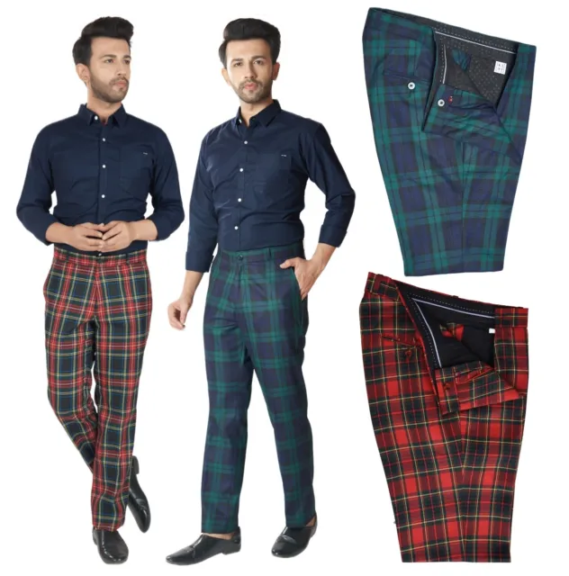 Herren Retro Vintage Sta Press Stewart Tartan Golfhose 60er 70er Jahre schmale Passform Mod