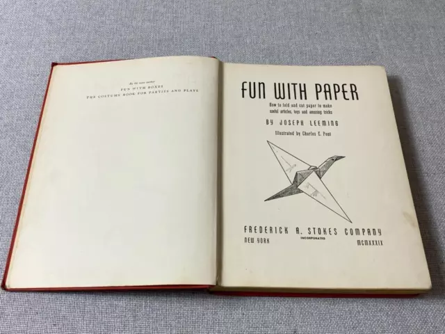 Antique 1939 Fun With Paper hardback book by Joseph Leeming and Charles E. Pont